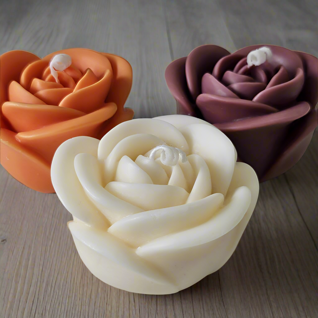 3 Rose Flower Candle set