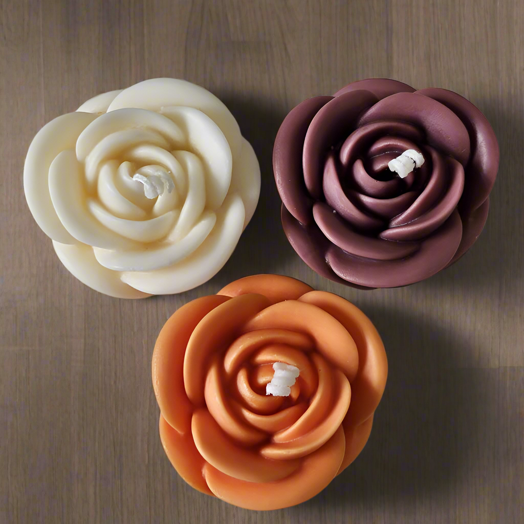 3 Rose Flower Candle set