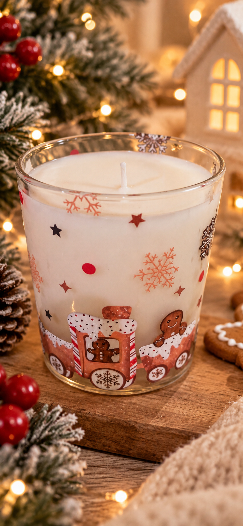 Gingerbread Express Christmas Candle – Festive Glass Candle