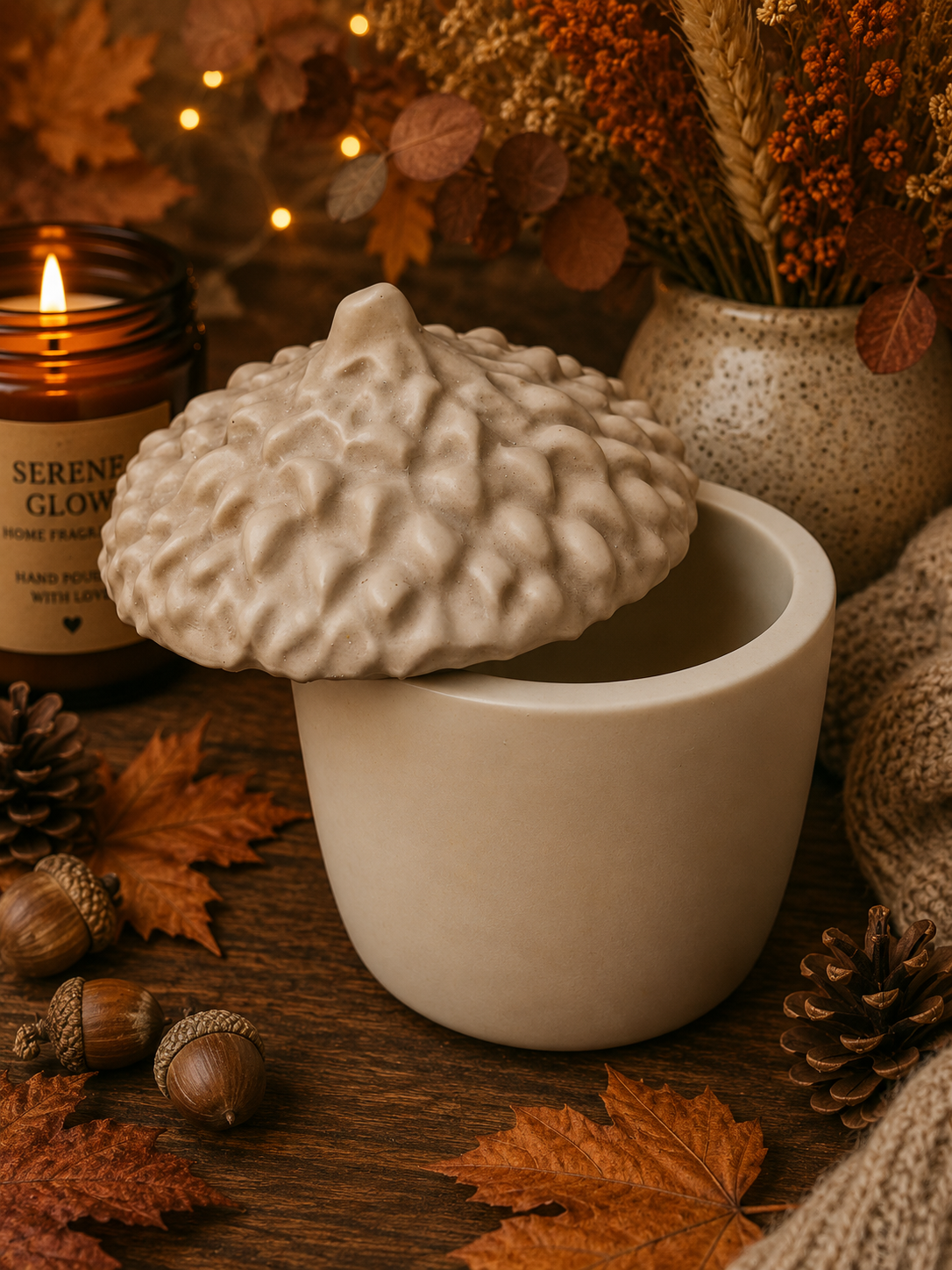 Handmade Ceramic Acorn Pot | Autumn Home Décor | Serene Glow Home Fragrance