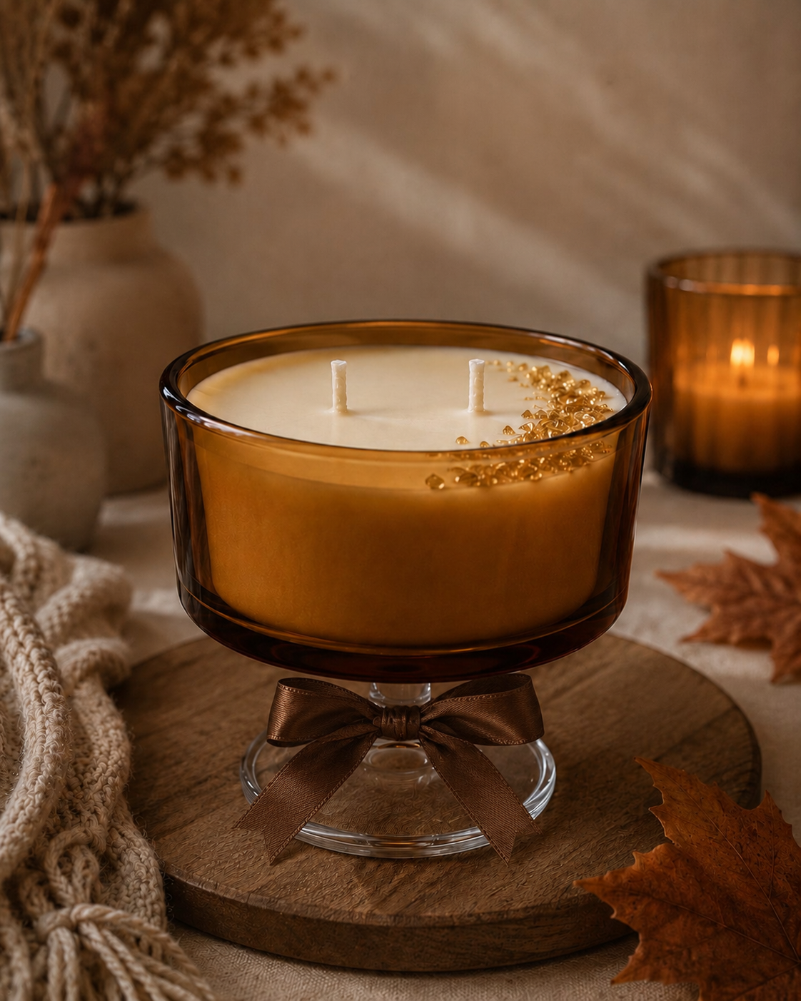 Amber Pedestal Candle | Luxury Hand-Poured Candle | Serene Glow Home Fragrance