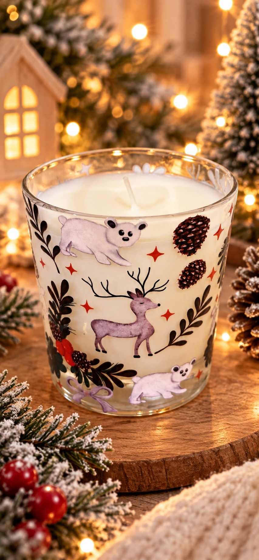 Winter Woodland Christmas Candle – Festive Glass Candle