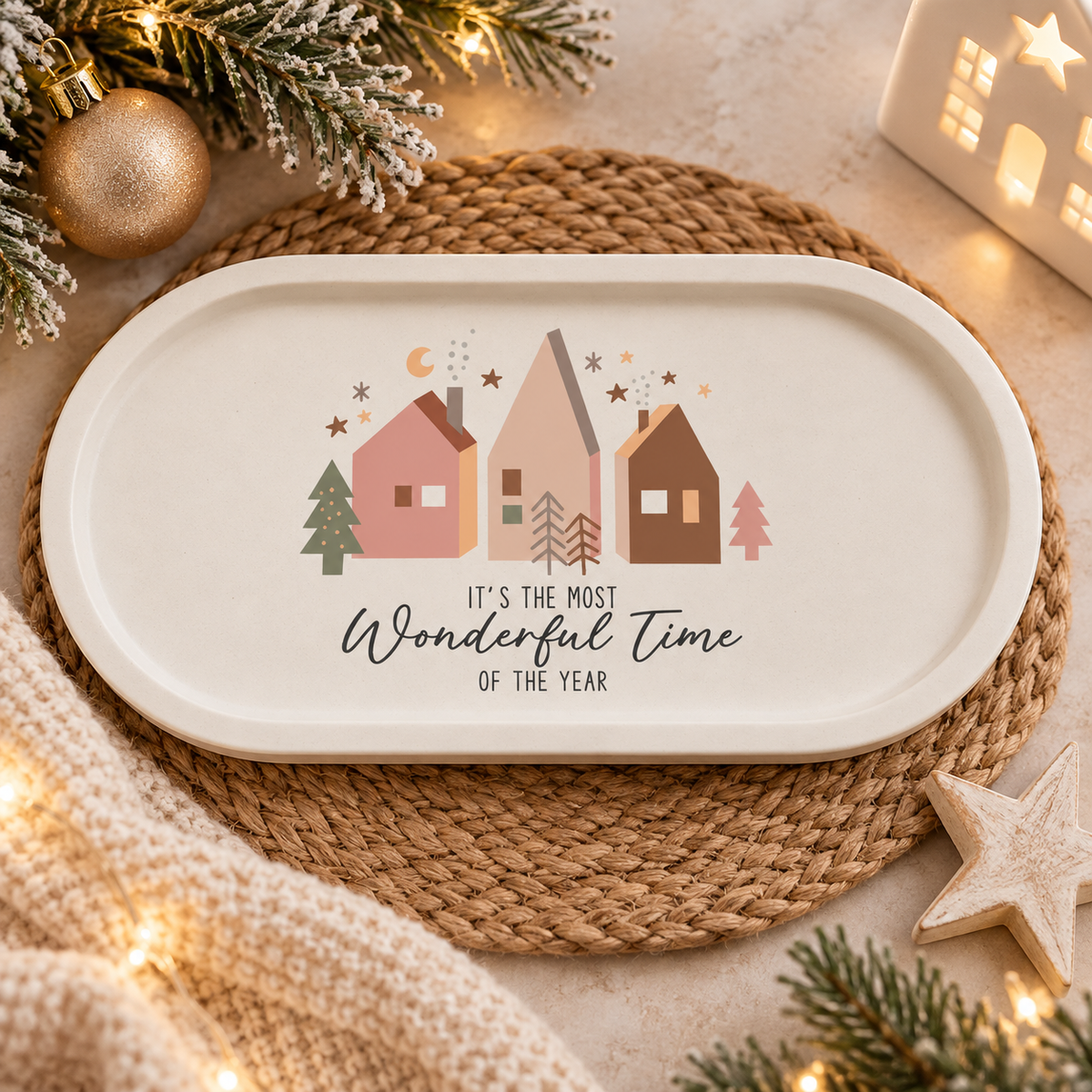 Wonderful Time Christmas Trinket Tray – Festive Decorative Tray