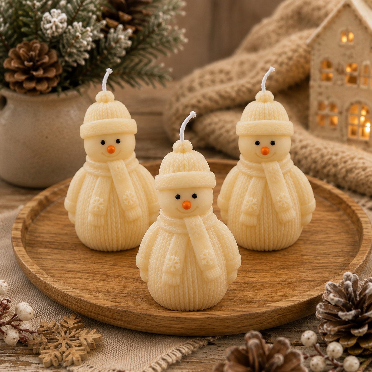 Cosy Knitted Snowman Candle – Christmas Scented Candle