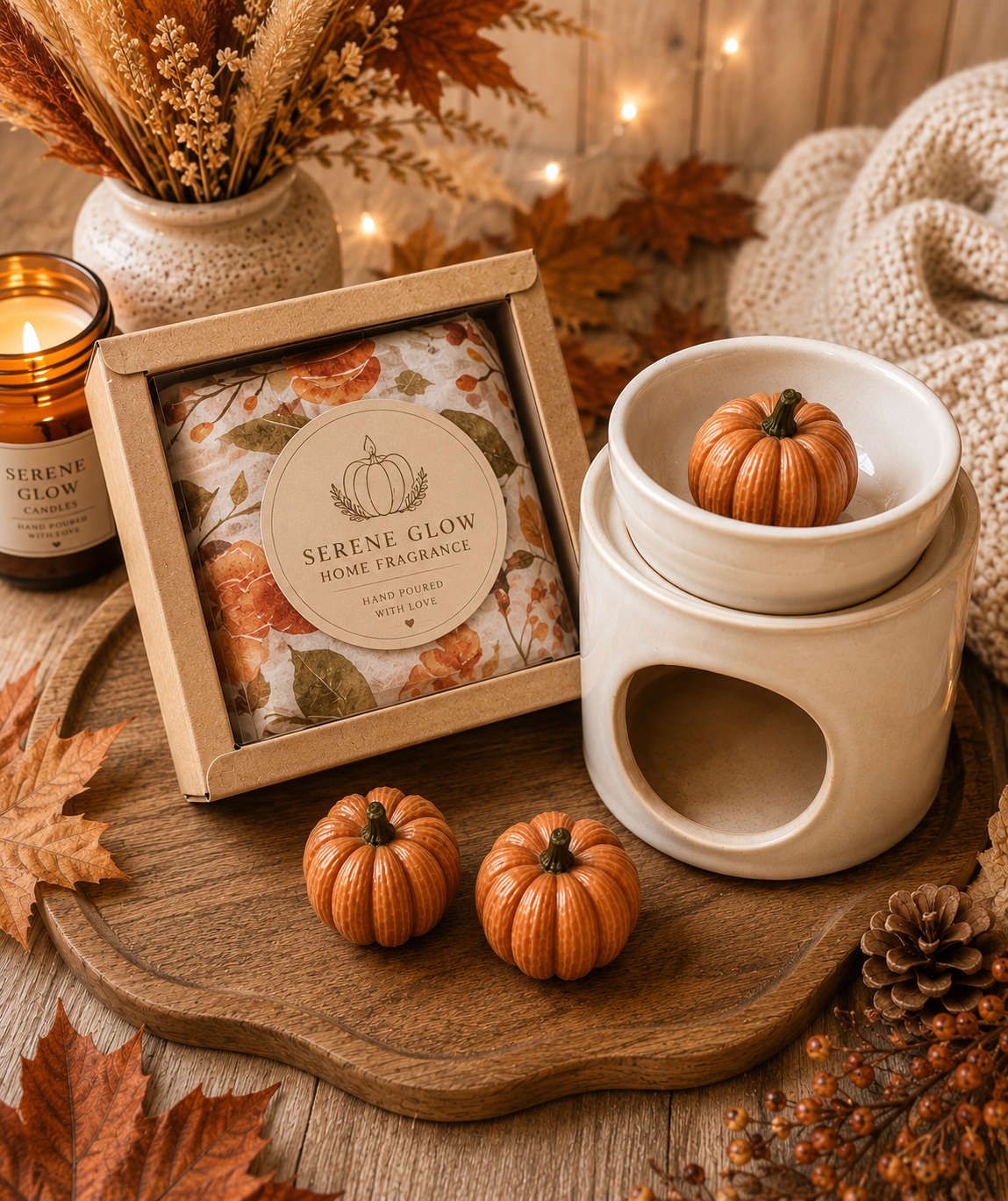 Pumpkin Wax Melt Gift Box | Handmade Autumn Wax Melts | Serene Glow Home Fragrance