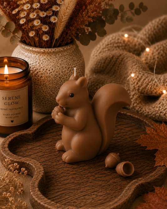 Woodland Squirrel Candle | Handmade Animal Candle | Serene Glow Home Fragrance