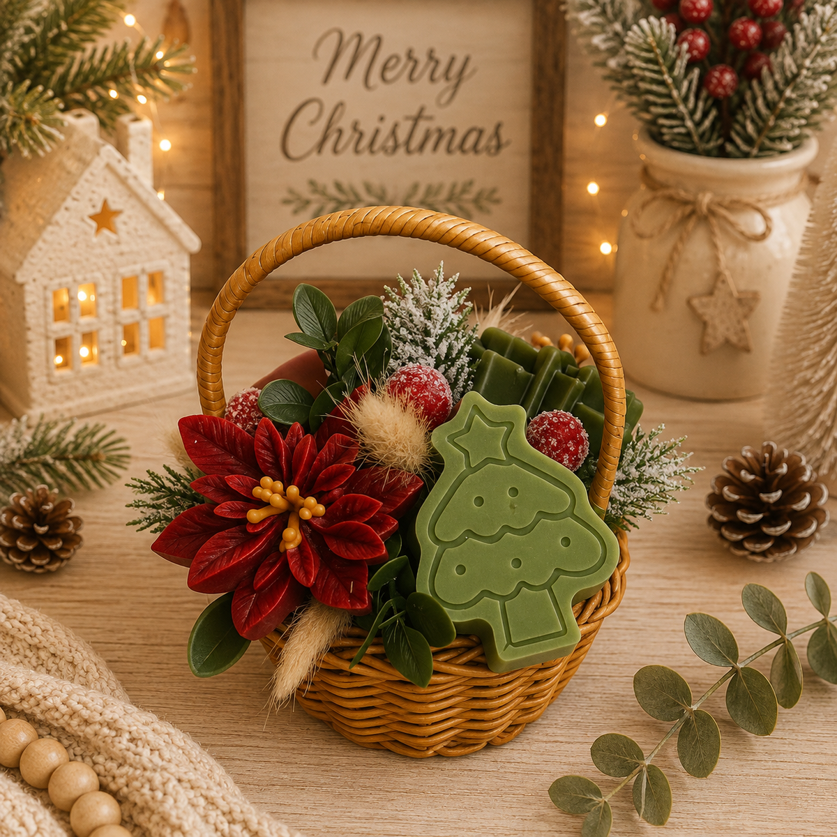 Christmas Wax Melt Bouquet Basket – Festive Scented Gift