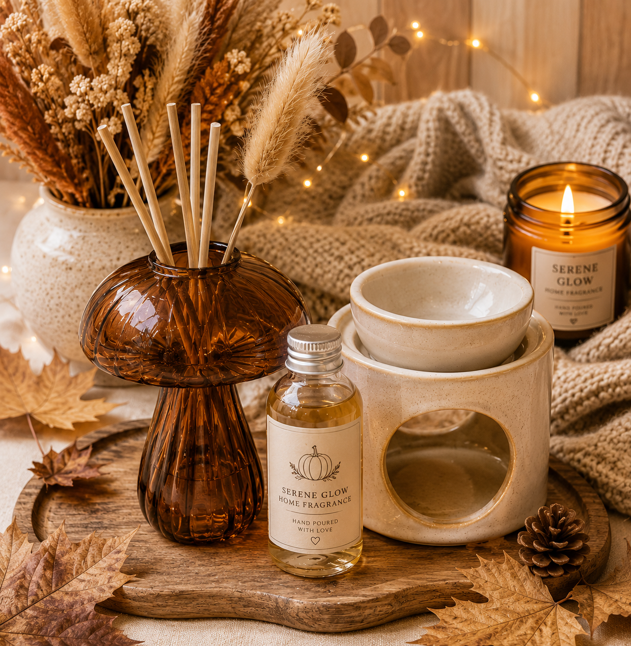 Mushroom Reed Diffuser | Handmade Home Fragrance | Serene Glow Home Fragrance