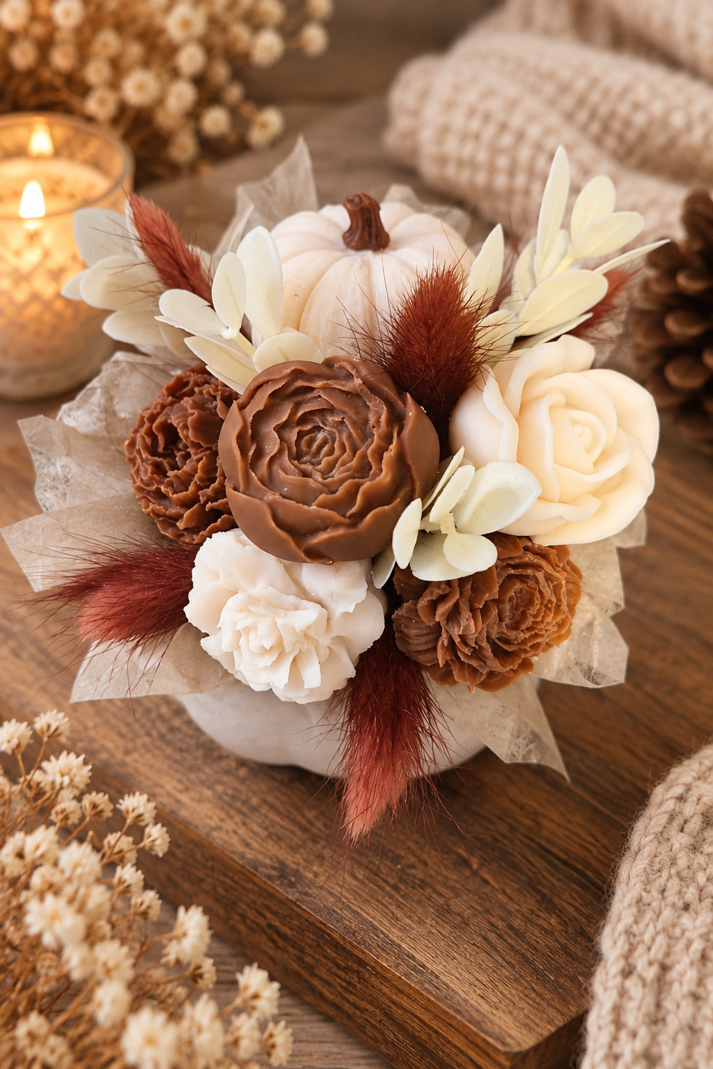Autumn Pumpkin Wax Flower Bouquet