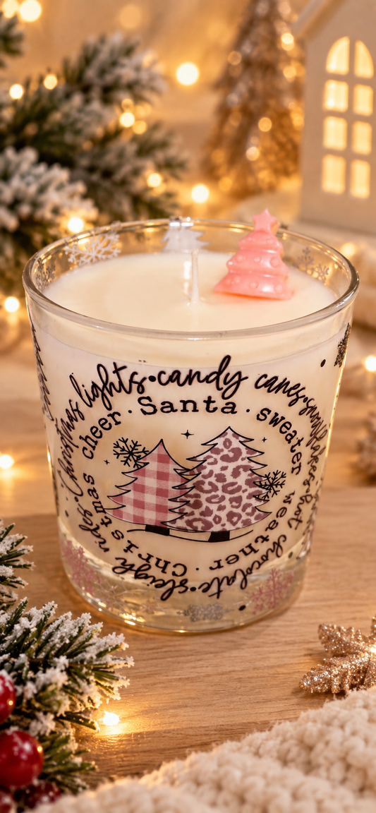 Pink Christmas Candle – Festive Glass Candle