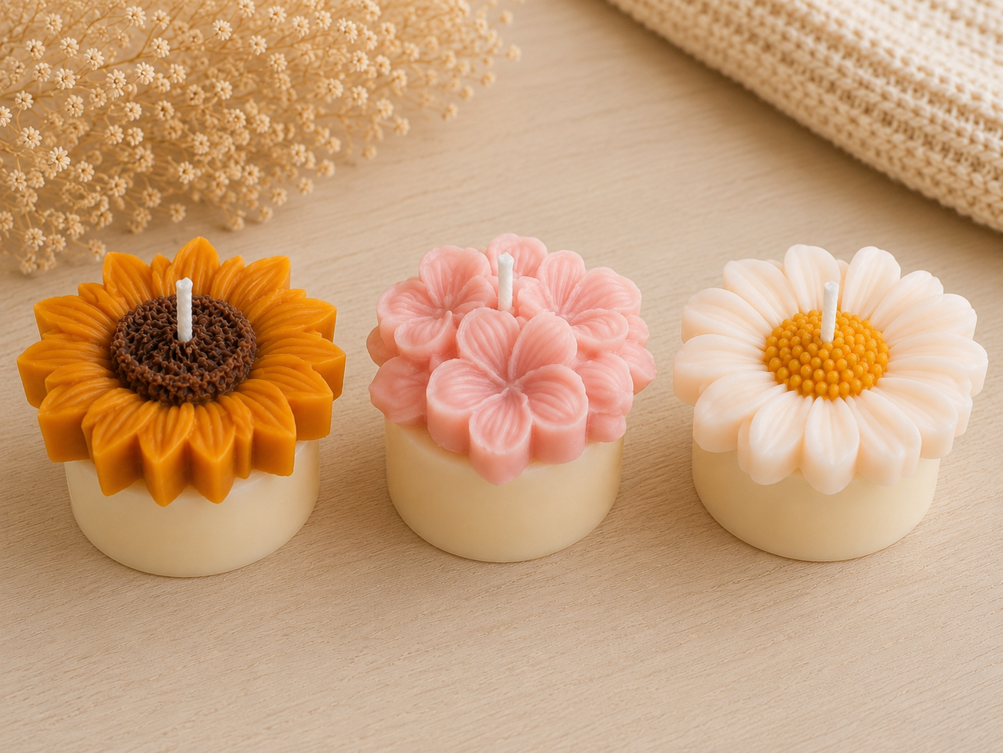 Handmade Floating Flower Candles | Daisy, Hydrangea & Sunflower