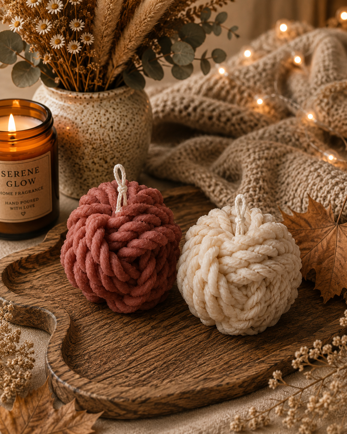 Yarn Ball Candle | Handmade Knitted Candle | Cosy Home Décor | Serene Glow Home Fragrance