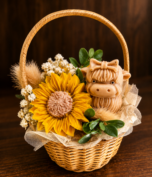 Highland cow basket scent wax bouquet