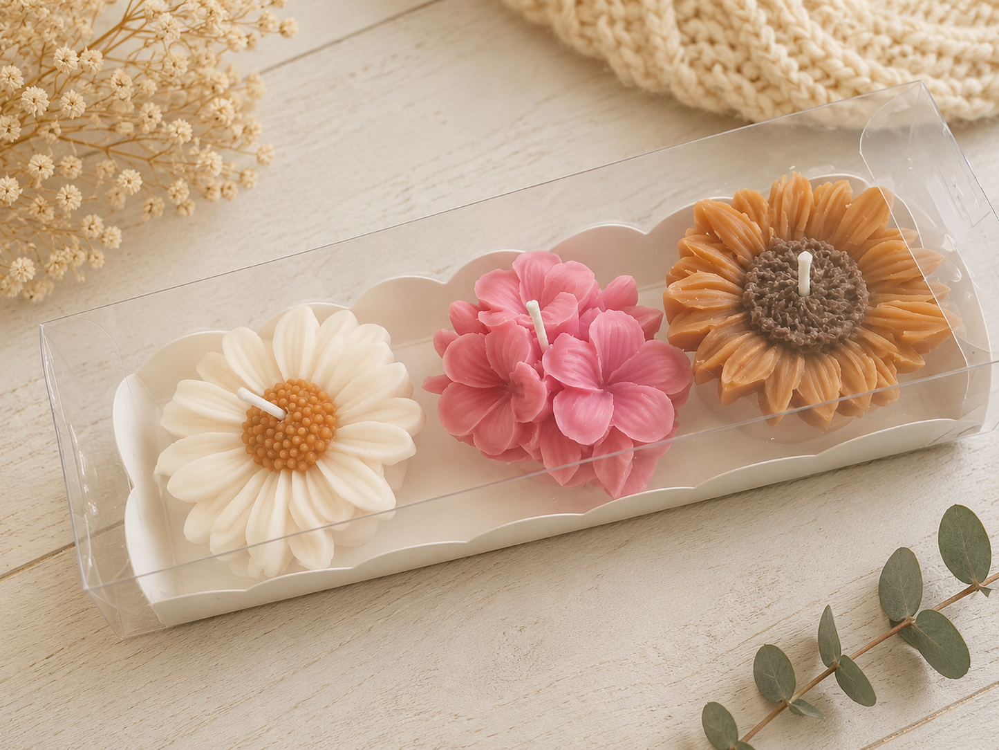Handmade Floating Flower Candles | Daisy, Hydrangea & Sunflower Gift Set