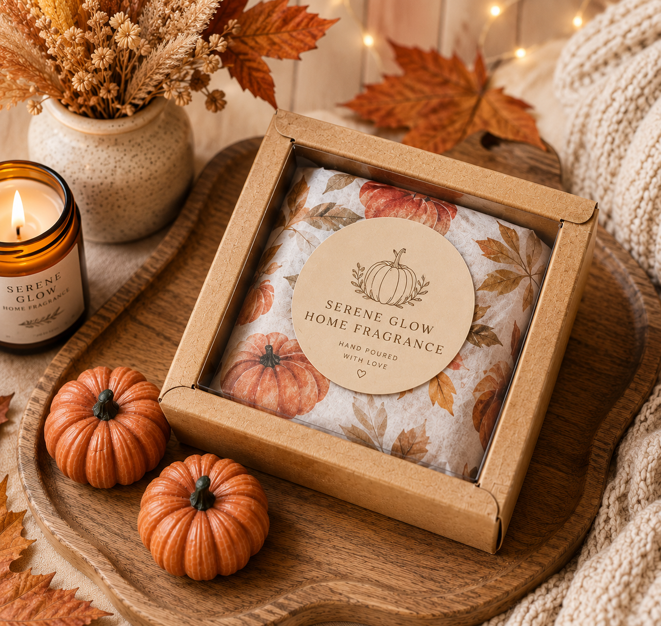 Pumpkin Wax Melt Gift Box | Handmade Autumn Wax Melts | Serene Glow Home Fragrance