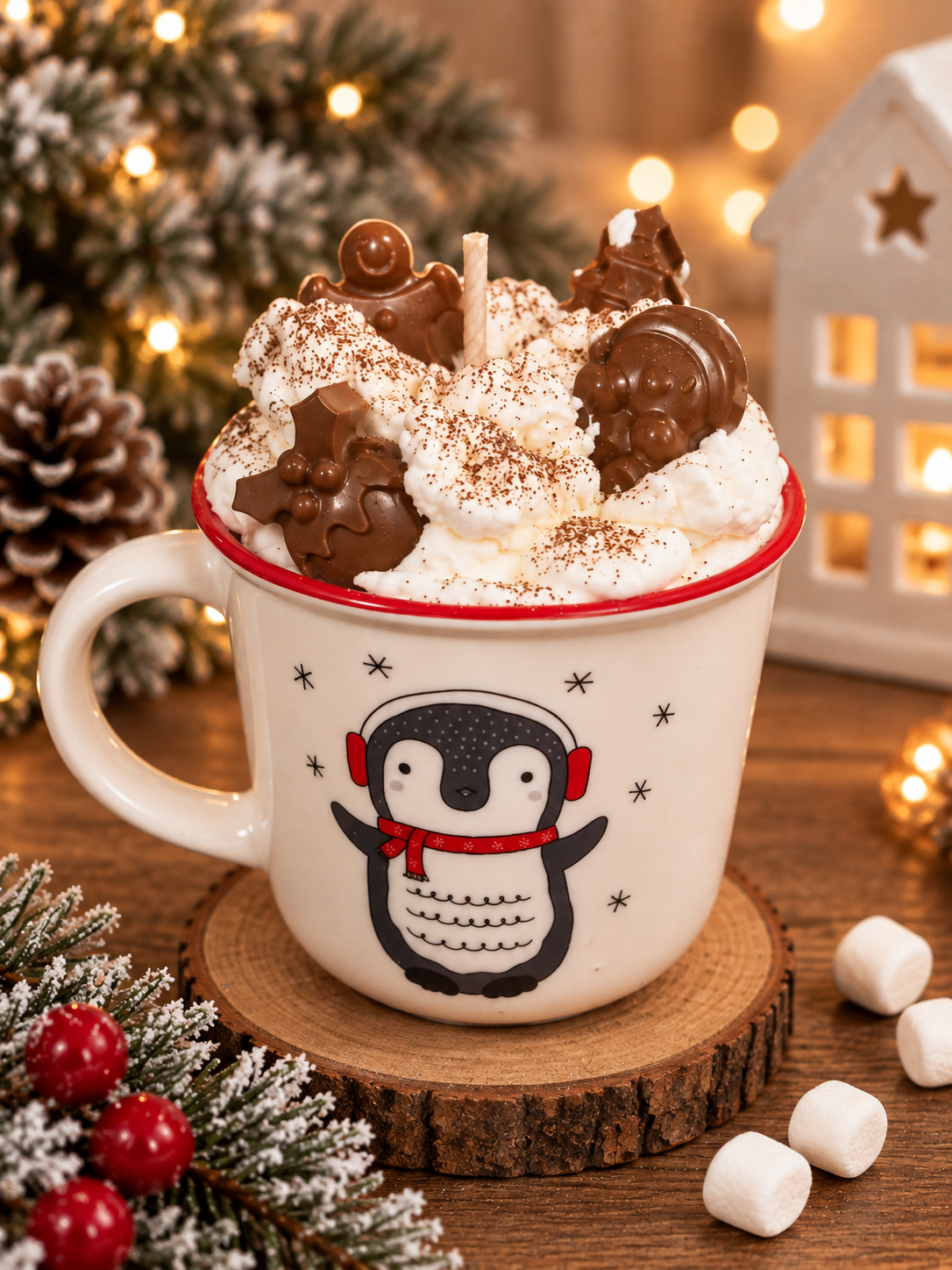 Penguin Christmas Mug Candle – Festive Scented Candle