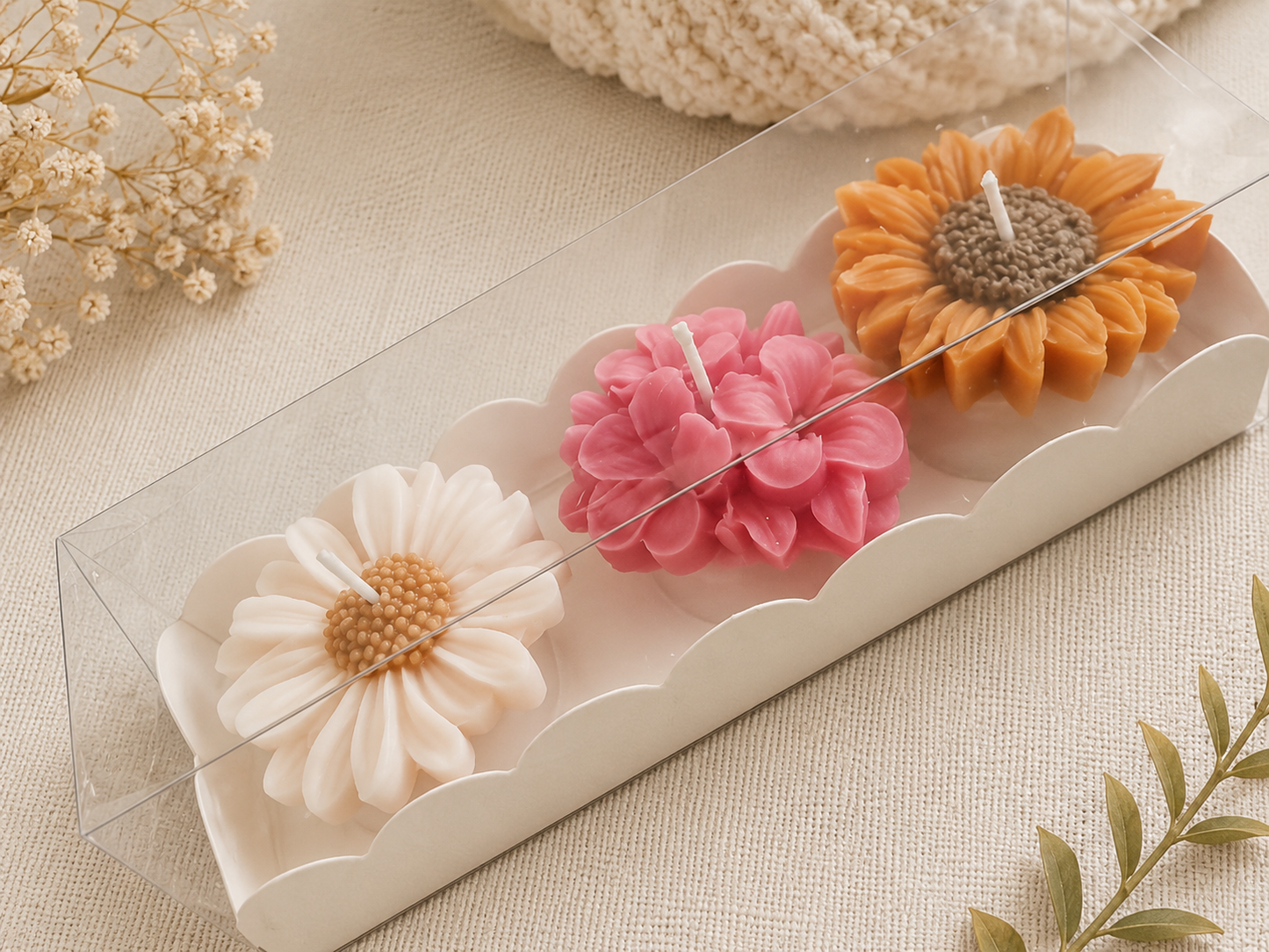 Handmade Floating Flower Candles | Daisy, Hydrangea & Sunflower Gift Set